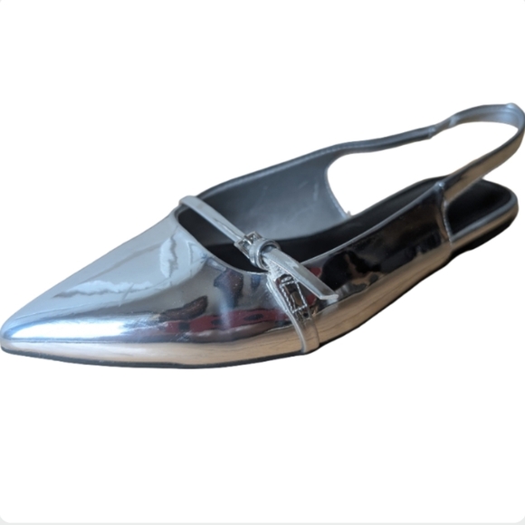 Marc Fisher Elelyn Silver Metallic Pointed Toe Slingback Flats Size 7.5 - Picture 6 of 11
